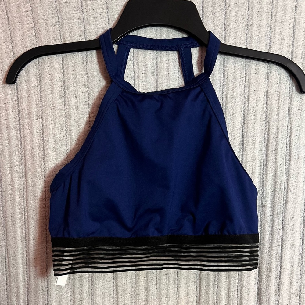 Blue High Neck Sports Bra